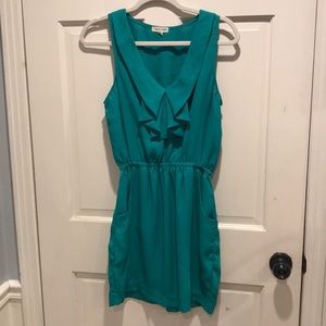 Teal sleeveless ruffle dress